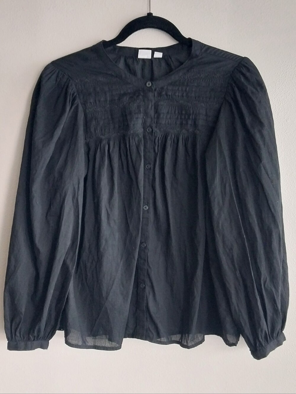 Gap Vintage Black Cotton Lace Trim Button Front Semi Sheer Boho Long Sleeve Top